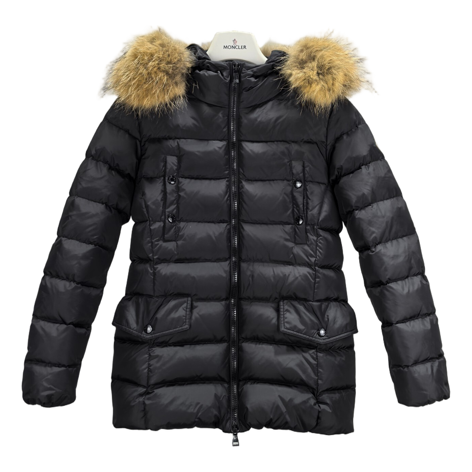 Moncler Four-Pocket Belted Fur-Trim Down Puffer Jacket in Black