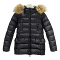 Moncler Four-Pocket Belted Fur-Trim Down Puffer Jacket in Black