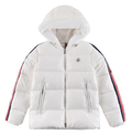 Moncler White Hooded Down Jacket with Tricolour Sleeve Stripe