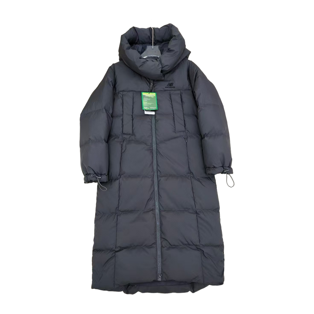 New Balance Long Puffer Coat with Adjustable Hood – Black