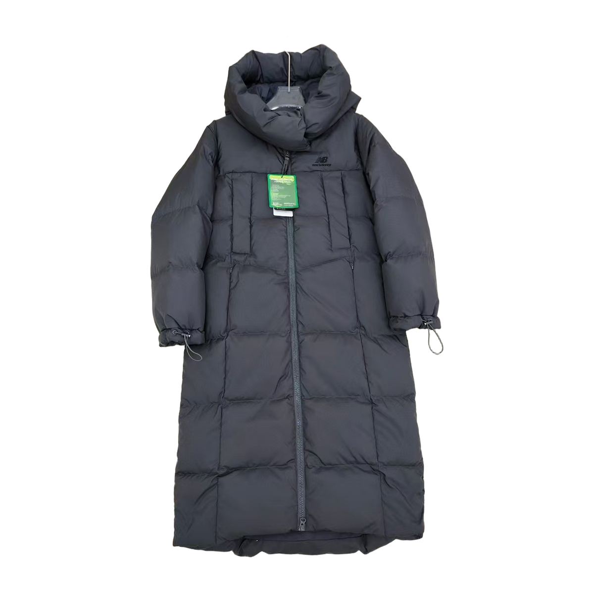 New Balance Long Puffer Coat with Adjustable Hood – Black