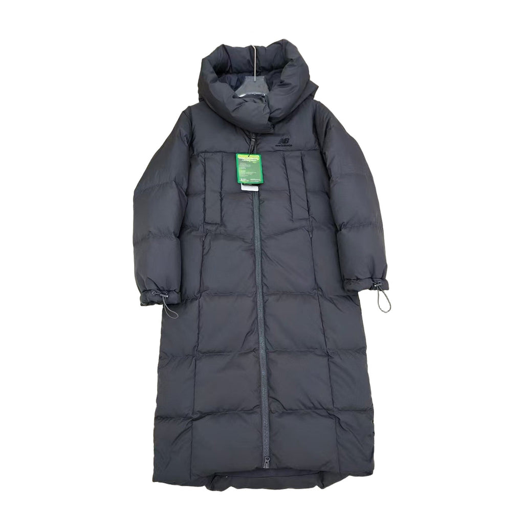 New Balance Long Puffer Coat with Adjustable Hood – Black