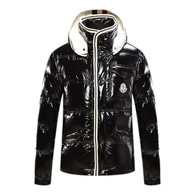 Moncler Glossy Hooded Down Jacket with Contrast Trim