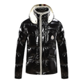 Moncler Glossy Hooded Down Jacket with Contrast Trim