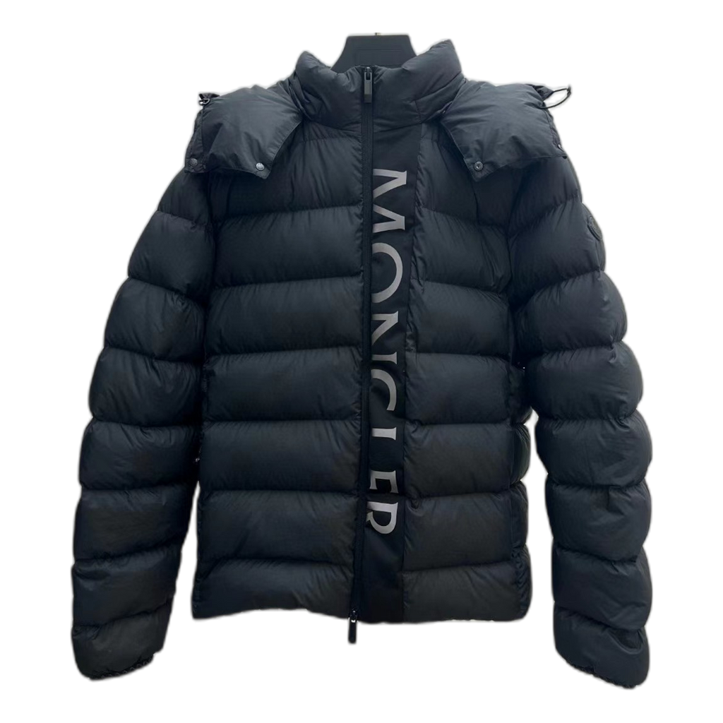 Moncler Black Snap-Front Down Jacket with Vertical Logo