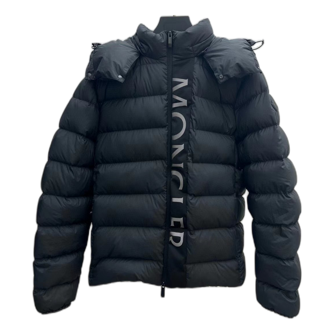 Moncler Black Snap-Front Down Jacket with Vertical Logo