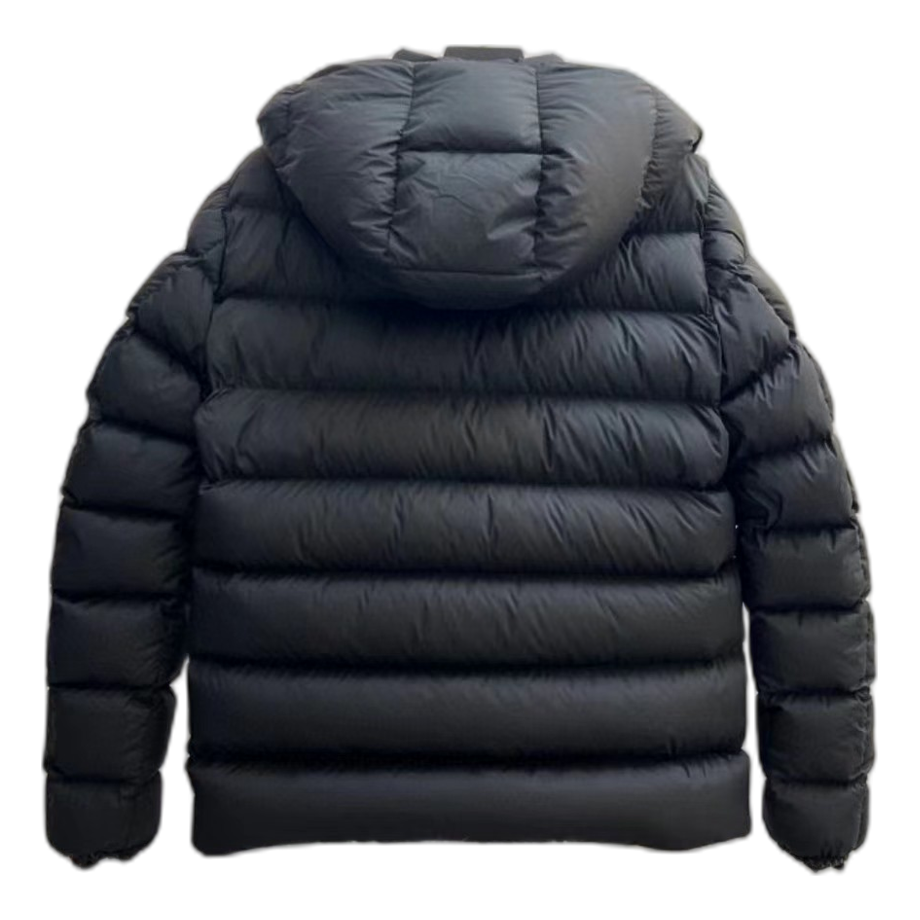 Moncler Black Snap-Front Down Jacket with Vertical Logo