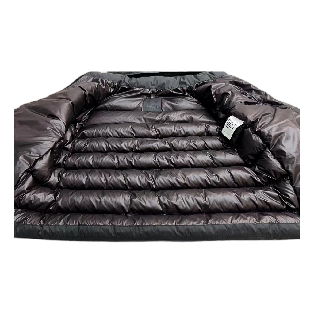 Moncler Black Snap-Front Down Jacket with Vertical Logo