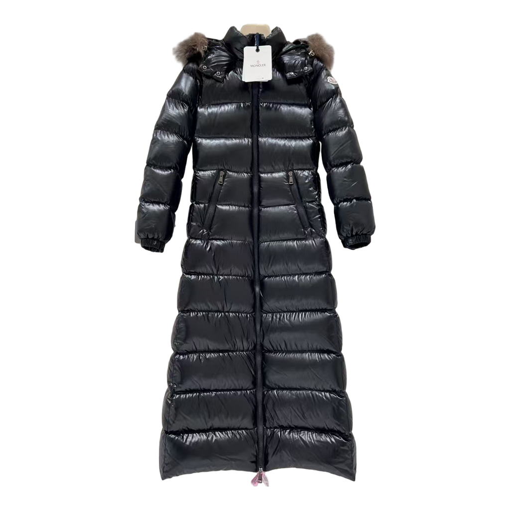 Moncler Hudson Long Down Puffer Coat with Fur Trim