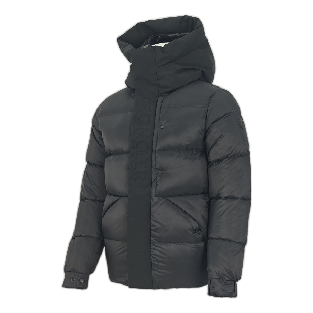 Moncler Black High-Collar Down Jacket with Tonal Logo
