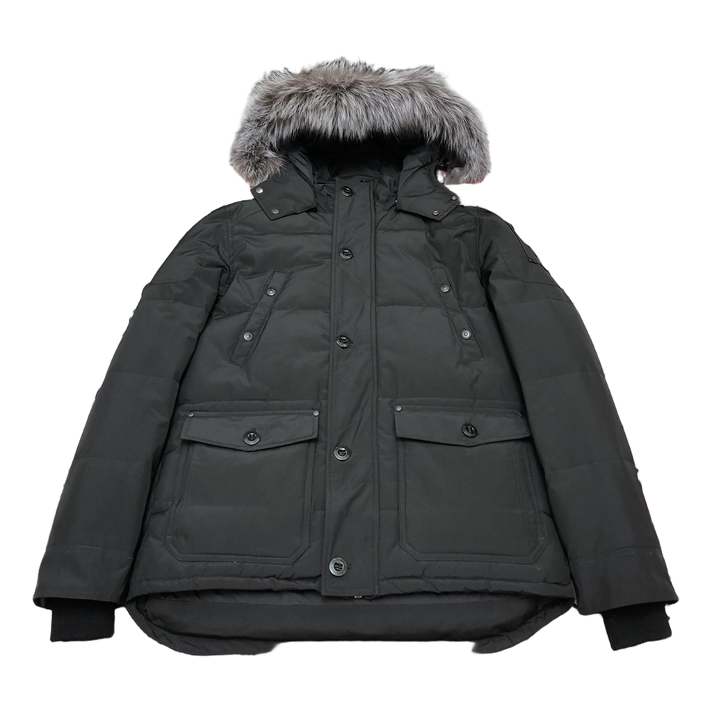 Moose Knuckles Four-Pocket Hooded Down Jacket with Fur Trim