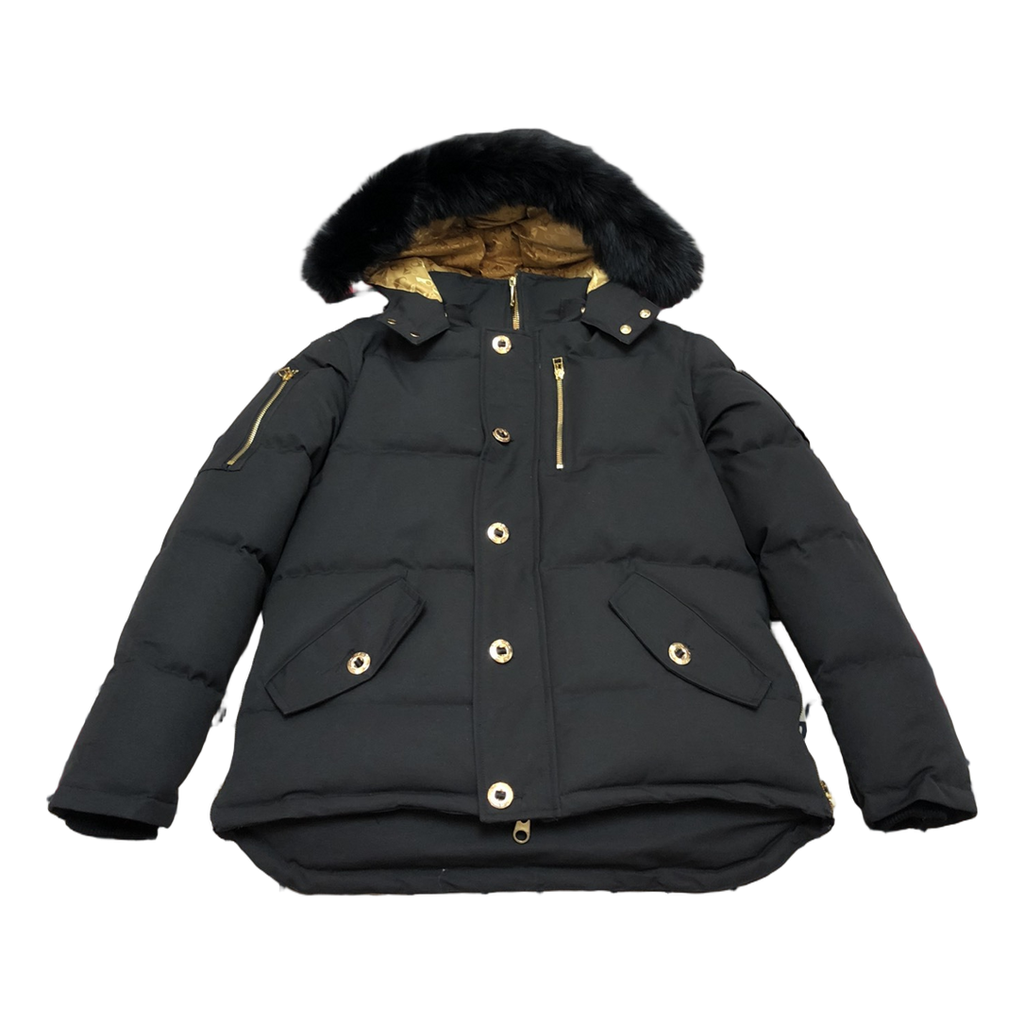 Moose Knuckles Gold 3Q Black Down Jacket with Fur-Trimmed Hood