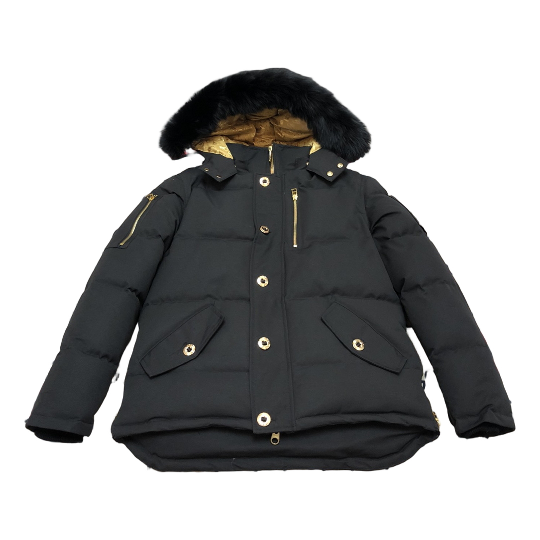 Moose Knuckles Gold 3Q Black Down Jacket with Fur-Trimmed Hood