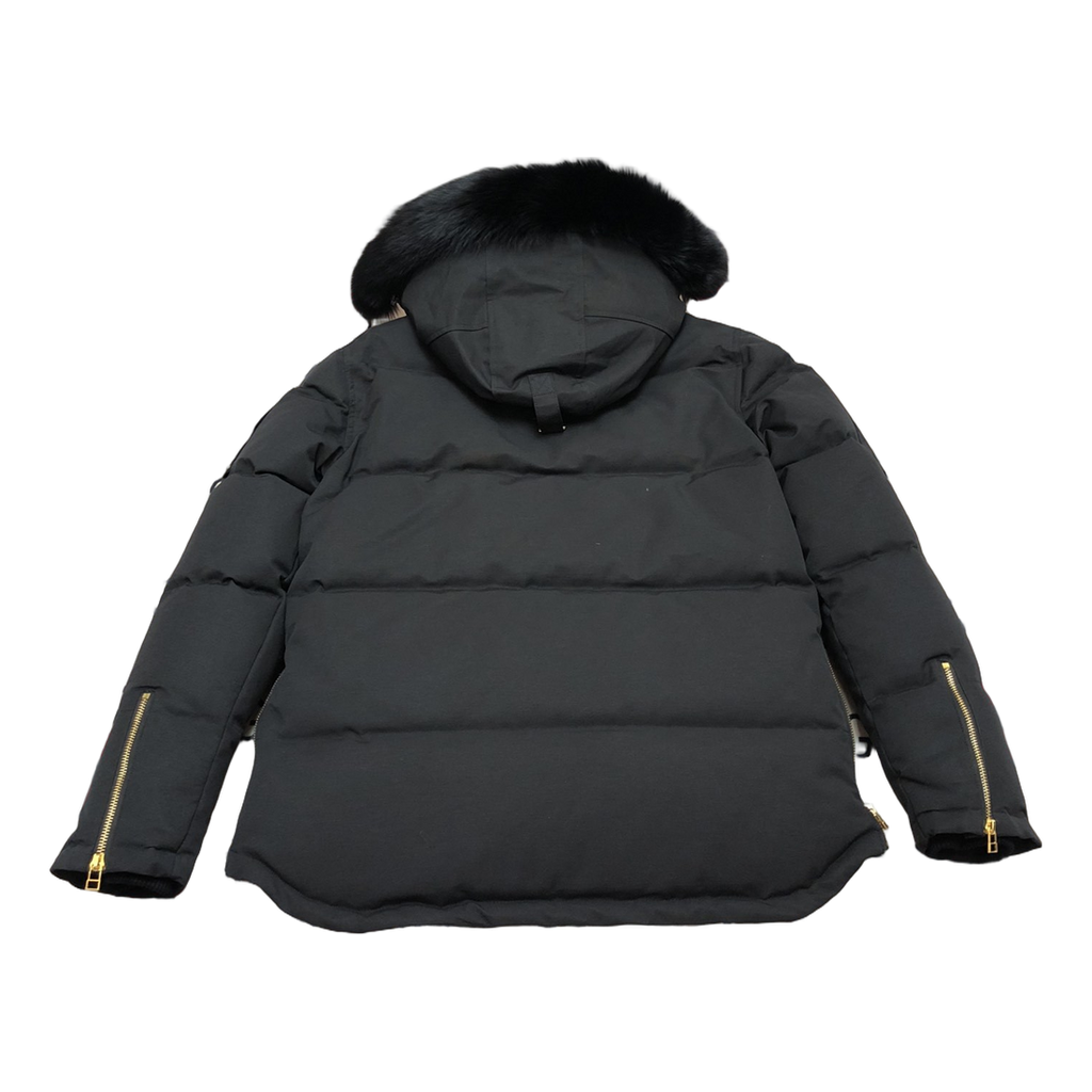Moose Knuckles Gold 3Q Black Down Jacket with Fur-Trimmed Hood