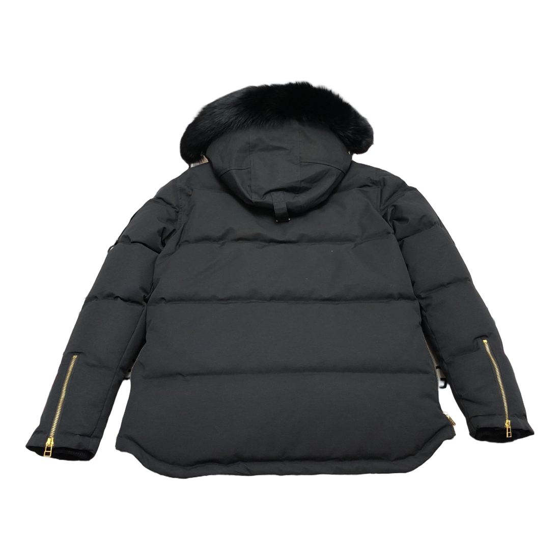 Moose Knuckles Gold 3Q Black Down Jacket with Fur-Trimmed Hood