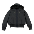 Moose Knuckles Gold Ballistic Black Down Bomber Jacket with Fur Collar