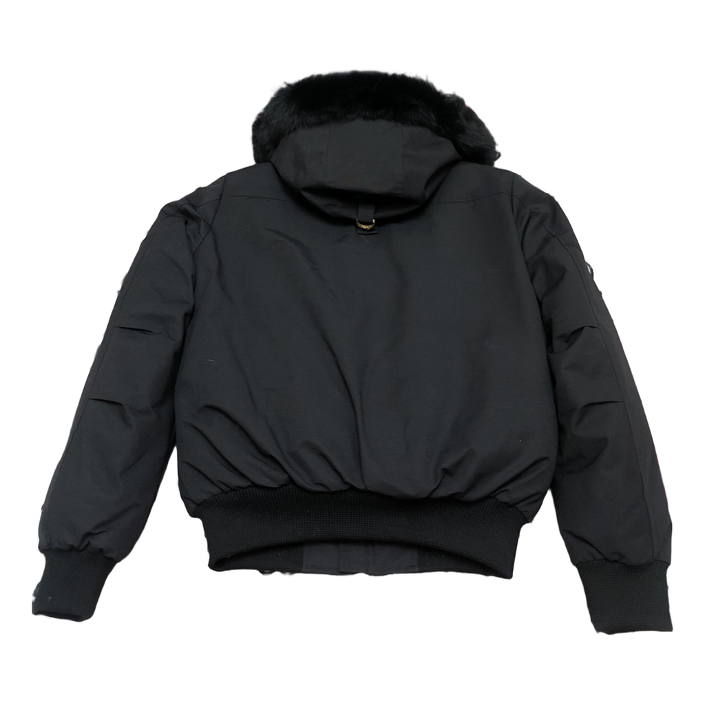 Moose Knuckles Gold Ballistic Black Down Bomber Jacket with Fur Collar