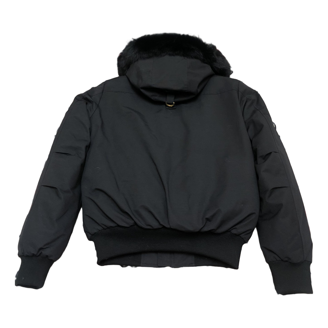 Moose Knuckles Gold Ballistic Black Down Bomber Jacket with Fur Collar