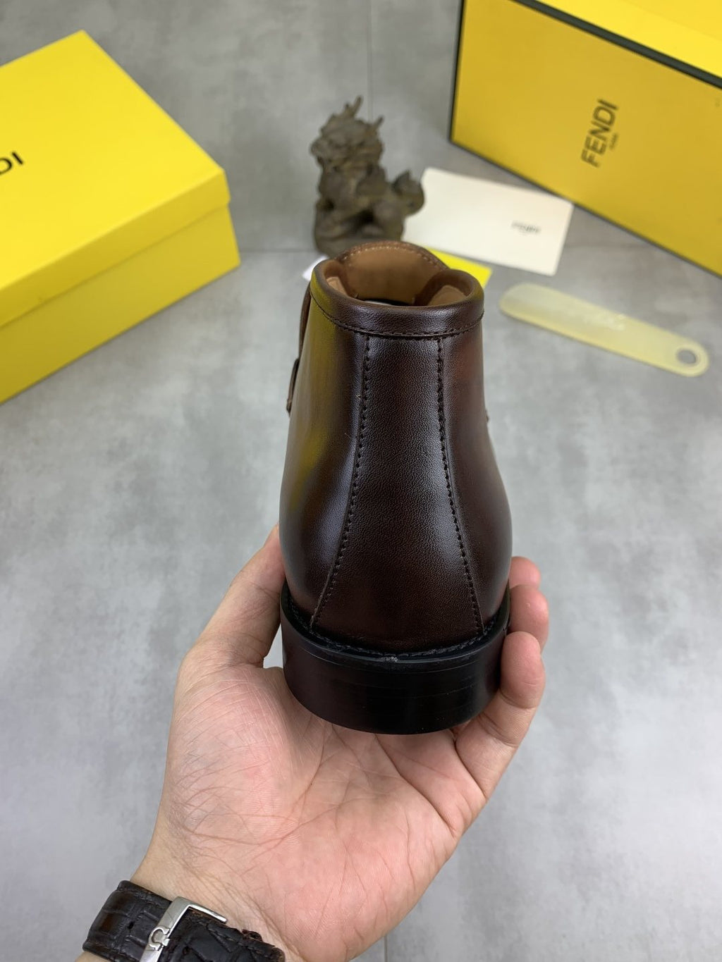 Fendi Men's Embossed Metal-Hardware Slip-On Boots