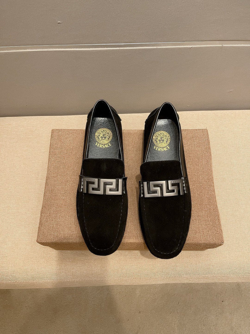 Versace Men's Geometric Buckle Loafers